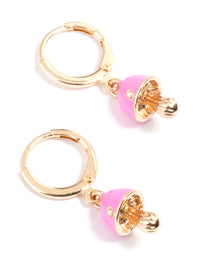 Gold Neon Pink Mushroom Huggie Earrings - link has visual effect only