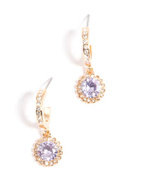 Gold Lilac Diamante Halo Huggie Earrings - link has visual effect only