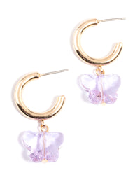 Gold Lilac Butterfly Charm Huggie Earrings - link has visual effect only