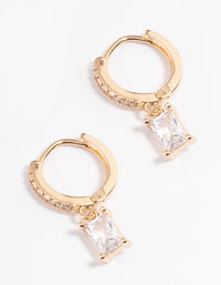 Gold Rectangle Cubic Zirconia Huggie Earrings - link has visual effect only