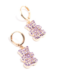 Purple Diamante Teddy Bear Huggie Earrings - link has visual effect only