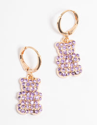 Purple Diamante Teddy Bear Huggie Earrings - link has visual effect only