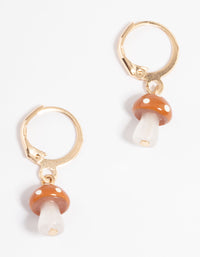 Brown Mini Mushroom Huggie Earrings - link has visual effect only