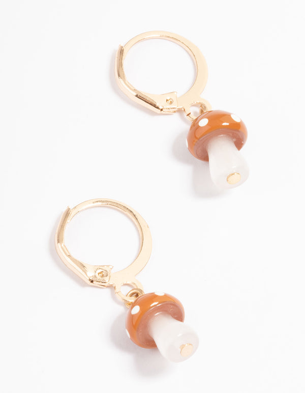 Brown Mini Mushroom Huggie Earrings