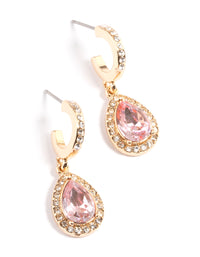 Gold Pink Oval Halo Earrings - link has visual effect only