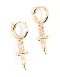 Gold Dagger Cross Huggie Earrings - link has visual effect only