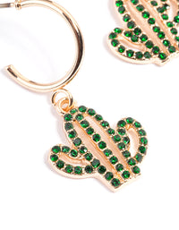 Green Diamante Cactus Huggie Earrings - link has visual effect only