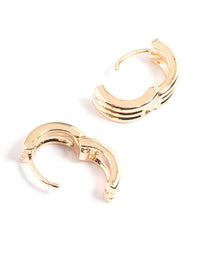 Gold Three Line Detail Huggie Earrings - link has visual effect only