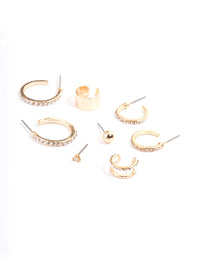 Gold Diamante Hoop, Stud & Cuff Earring Pack - link has visual effect only