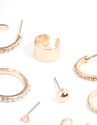 Gold Diamante Hoop, Stud & Cuff Earring Pack - link has visual effect only