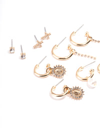 Gold Diamante Cross Mixed Stud & Earring Pack - link has visual effect only