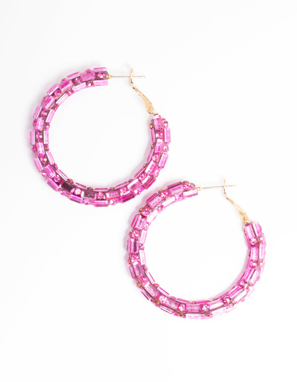 Gold Diamante Mix Hoop Earrings