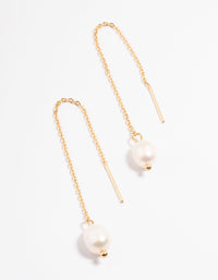 Gold Plated Stainless Steel Freshwater Pearl Thread Through Earrings - link has visual effect only