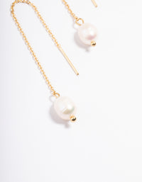 Gold Plated Stainless Steel Freshwater Pearl Thread Through Earrings - link has visual effect only