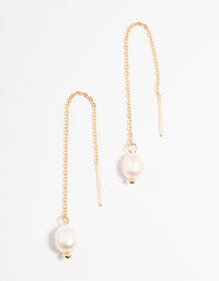 Gold Plated Stainless Steel Freshwater Pearl Thread Through Earrings - link has visual effect only