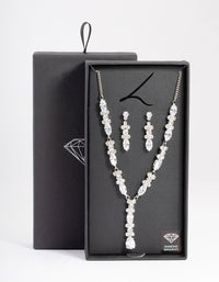 Diamond Simulants Silver Statement Drop Earrings & Necklace Set - link has visual effect only