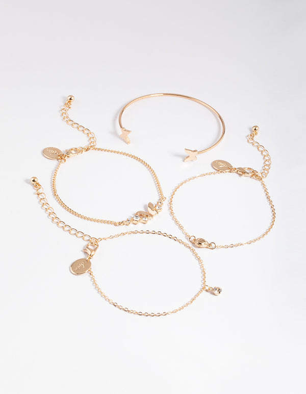 Gold Diamante Butterfly Twist Bracelet 4-Pack