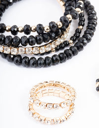 Black Mixed Bead Diamante Bracelet & Ring Set - link has visual effect only