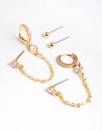 Gold Plated Brass Cubic Zirconia Pave Huggie Chain Earrings 6-Pack - link has visual effect only