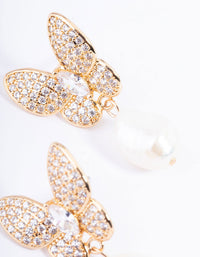 Gold Plated Cubic Zirconia Butterfly Freshwater Pearl Drop Earrings - link has visual effect only