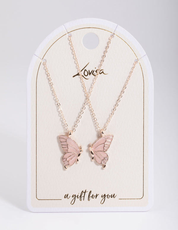 Rose Gold Best Friend Butterfly Necklace Pack