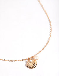 Gold Freshwater Pearl & Clam Pendant Necklace - link has visual effect only