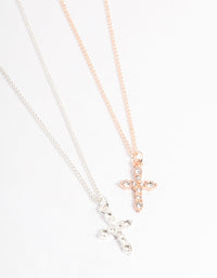 Mixed Metal Classic Diamante Cross Necklace Pack - link has visual effect only