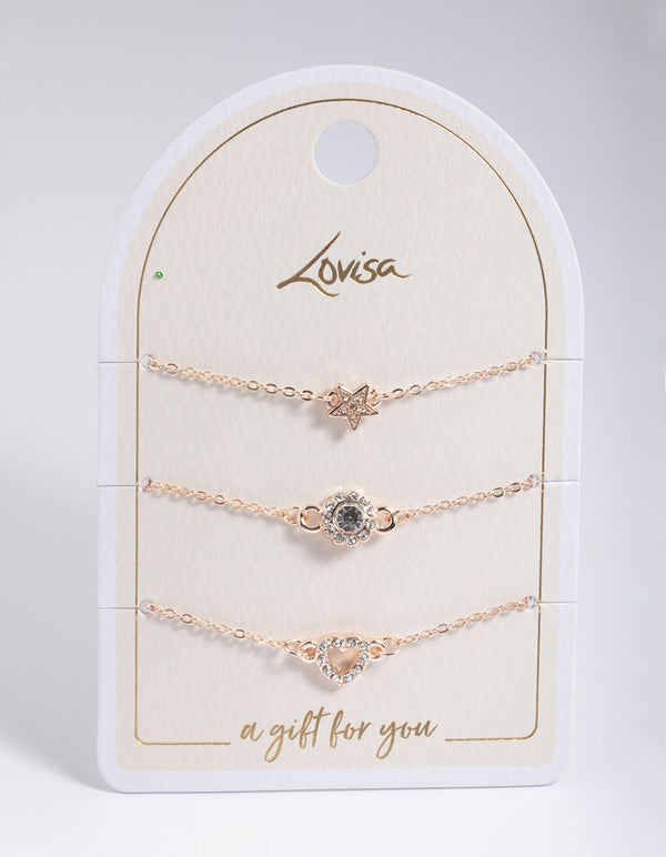 Rose Gold Star & Heart Bracelet Pack