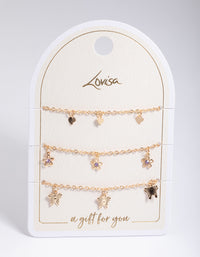 Gold Dainty Pearl & Star Charm Bracelet Pack - link has visual effect only