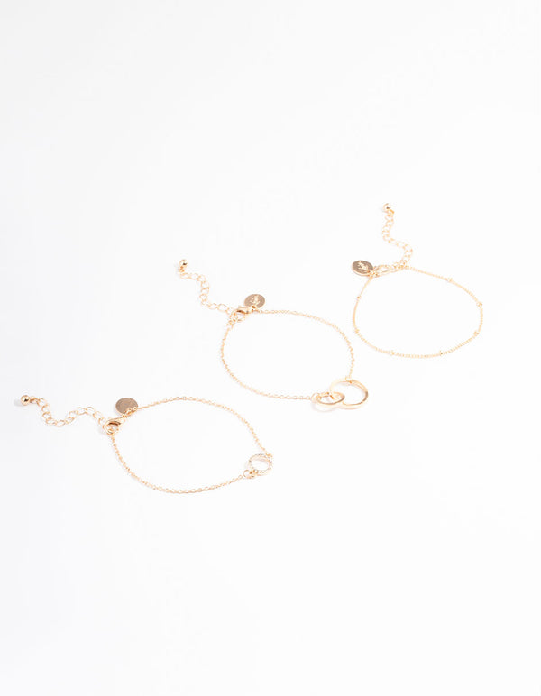 Gold Open Circle Linked Bracelet Pack