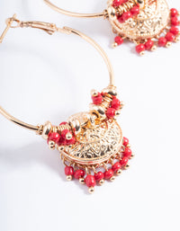 Red Beaded Gold Jhumka Bell Hoop Earrings - link has visual effect only