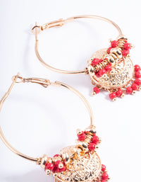 Red Beaded Gold Jhumka Bell Hoop Earrings - link has visual effect only