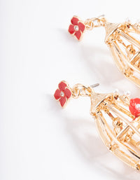 Red Bird Cage Ear Drop Earrings - link has visual effect only