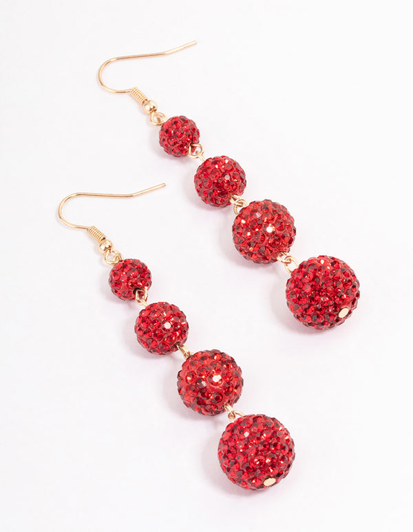 Red Triple Ball Drop Earrings