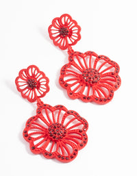 Red Diamante Flower Drop Earrings - link has visual effect only