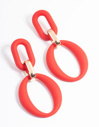 Red Rubber Coated Link Drop Earrings - link has visual effect only