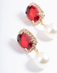 Red Oval Stone Pearly Stud Earrings - link has visual effect only