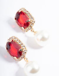 Red Oval Stone Pearly Stud Earrings - link has visual effect only