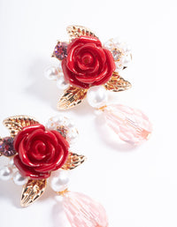 Red Rose Pearly Stud Earrings - link has visual effect only