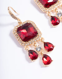 Red Diamante Square Teardrop Huggie Earrings - link has visual effect only