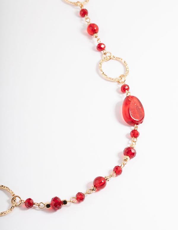 Red Crater Hoop & Bead Necklace