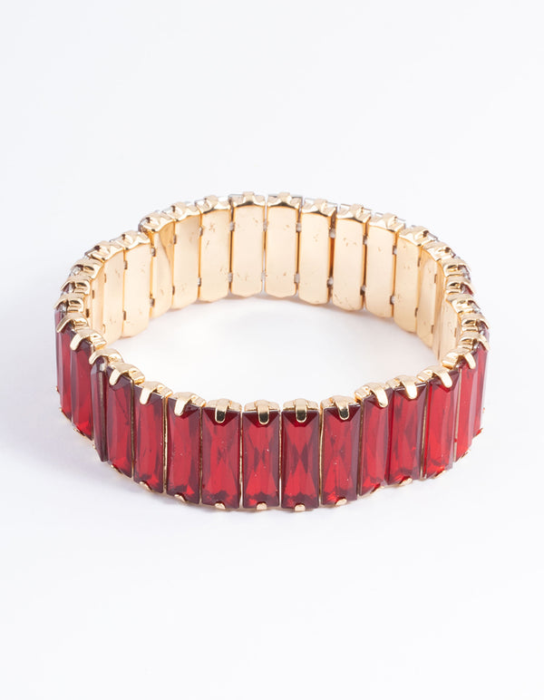 Red Diamante Stretch Baguette Stone Bracelet