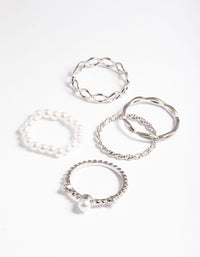 Rhodium Pearl & Twist Ring 5-Pack - link has visual effect only