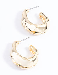 Gold Plated Medium Molten Hoop Earrings - link has visual effect only