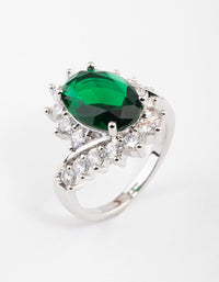 Silver Cubic Zirconia Vintage Green Oval Ring - link has visual effect only