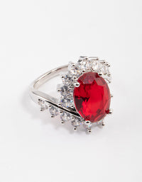 Rhodium Cubic Zirconia Vintage Red Oval Ring - link has visual effect only