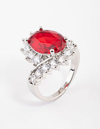 Rhodium Cubic Zirconia Vintage Red Oval Ring - link has visual effect only