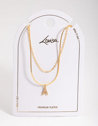 Letter A Gold Plated Layered Initial Diamante Necklace - link has visual effect only