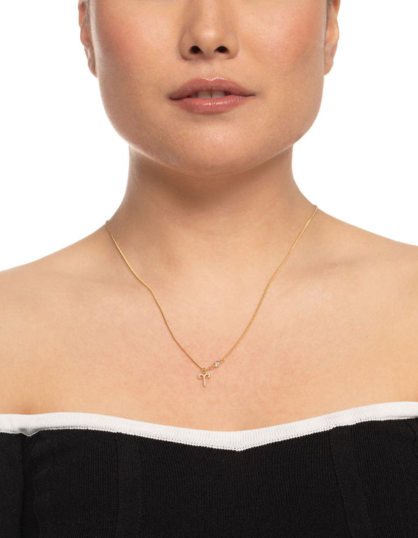 Gold Plated Aries Necklace with Cubic Zirconia Pendant