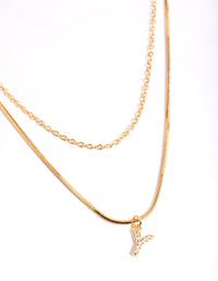 Letter Y Gold Plated Layered Initial Diamante Necklace - link has visual effect only